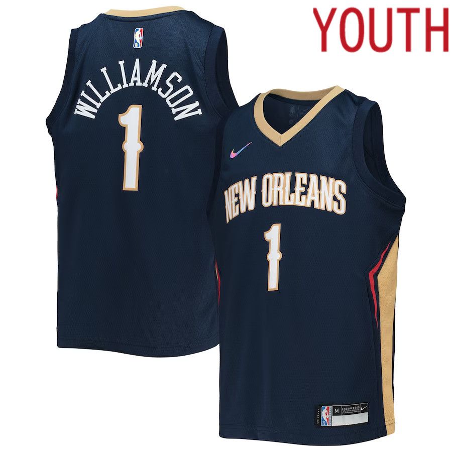 Youth New Orleans Pelicans #1 Zion Williamson Nike Navy Icon Edition 2021-22 Diamond Swingman NBA Jersey->youth nba jersey->Youth Jersey